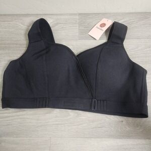 FionaBra Black Wireless Bra 3XL Crossover Lace Trim Front Hook Crossover